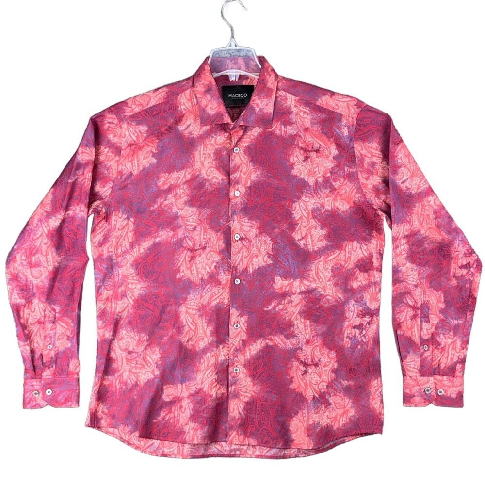 Maceoo Mens XL Fibonacci A-17 Red Paisley Jacquard Button Down Shirt Long Sleeve